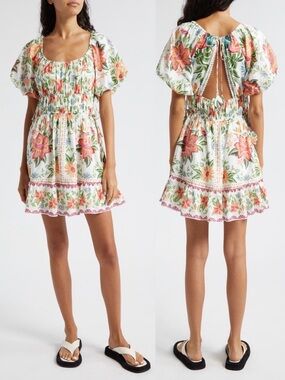 Farm Rio Bloom Garden Mini Dress Off White Floral NWT